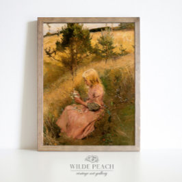 Póster Joven Chica recogiendo flores pintura cosecha