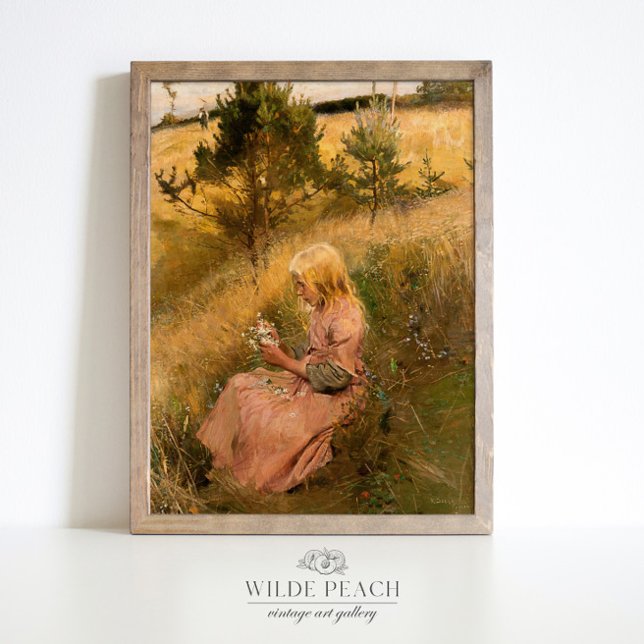 Póster Joven Chica recogiendo flores pintura cosecha (Subido por el creador)