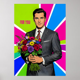 Póster Joven con ramo estilo retro personalizado