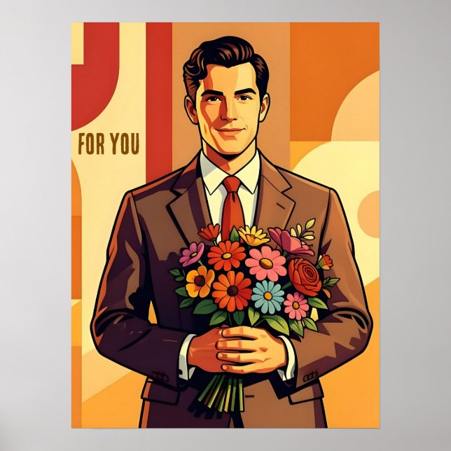 Póster Joven con ramo estilo retro personalizado (Frente)