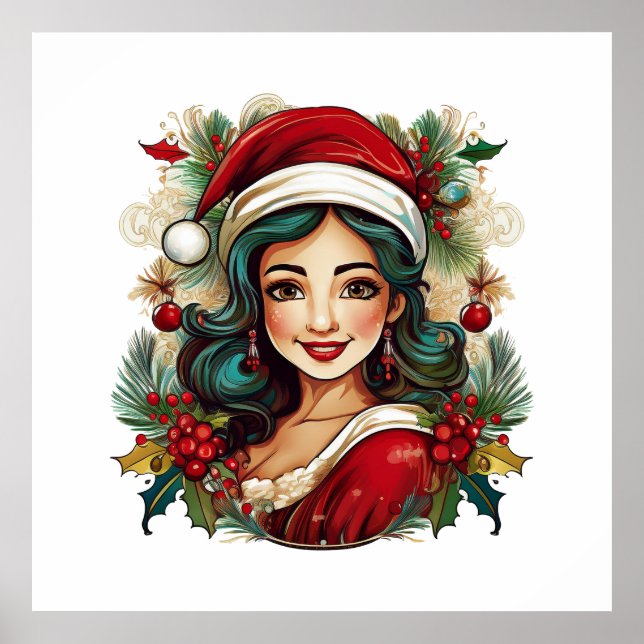 Póster Joven con ropa de santa claus ilustracion (Frente)