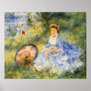 Póster Joven de Renoir con paraguas japonés