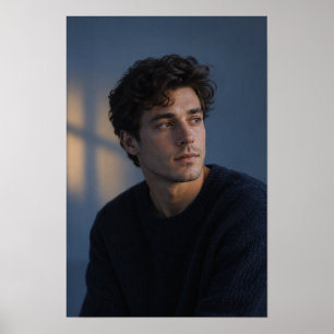 Póster Joven Hombre en Luz Suave de Ventana Retrato Conte