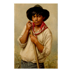 Póster Joven hombre que cultiva maíz, pintura famosa