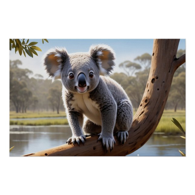 Póster Joven Koala en un lago (Anverso)