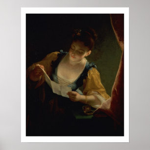Póster Joven mujer leyendo una carta (óleo sobre lienzo)