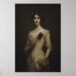 Póster Joven mujer sosteniendo rosa marchita, gótico vict