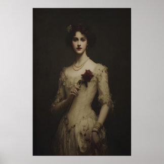Póster Joven mujer sosteniendo rosa marchita, gótico vict