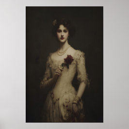 Póster Joven mujer sosteniendo rosa marchita, gótico vict