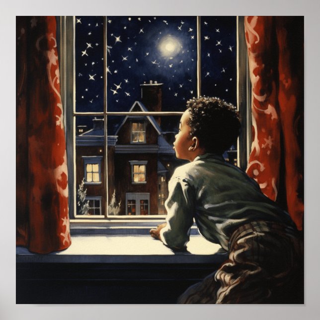 Póster Joven negro en la ventana - Navidades Maravilla de (Frente)