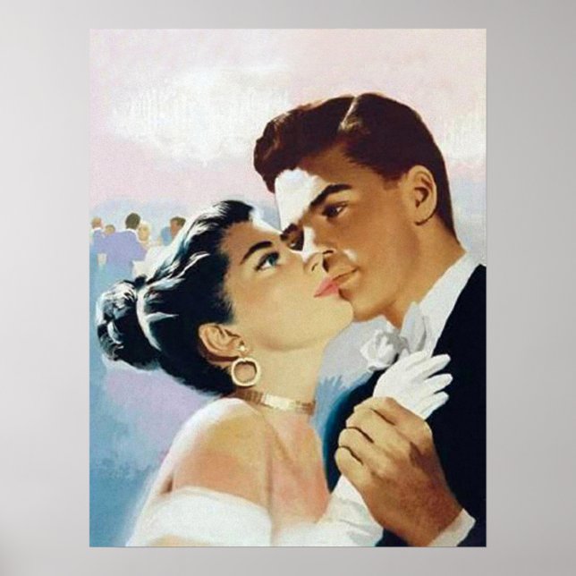Póster Joven pareja bailando juntos, romántico vintage (Frente)