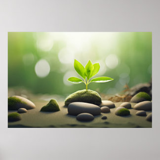 Póster Joven planta de agua de guijarros, tranquilidad y