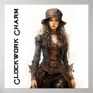 Póster Joven ventilado con encanto de relojería Steampunk