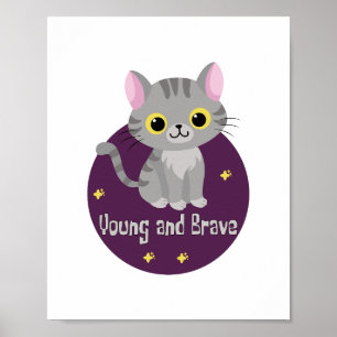Póster Joven y valiente Kawaii lindo gato gris sonriendo
