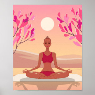Póster Joven Yoga Meditación Padmasana Rosa Golden