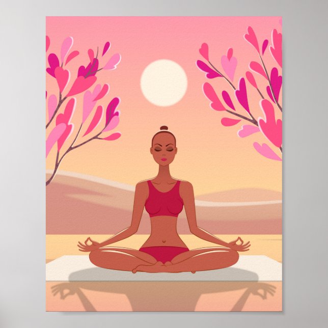 Póster Joven Yoga Meditación Padmasana Rosa Golden (Frente)