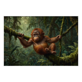 Póster Jóvenes de Orangutan en un bosque lluvioso