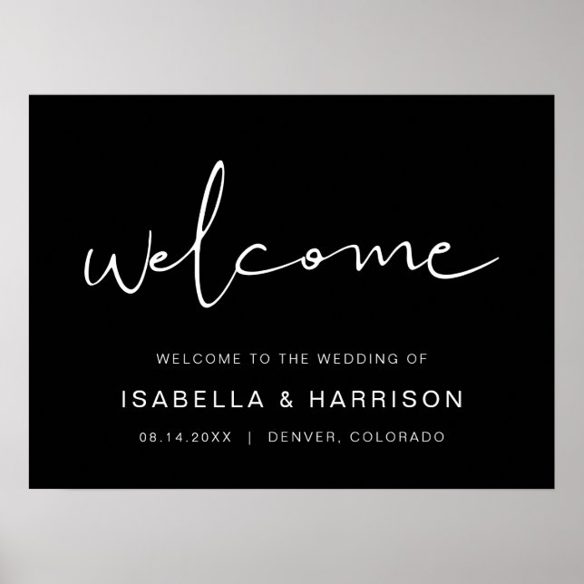 Póster JOVI - Bienvenida a Boda Minimalista moderno negro (Frente)