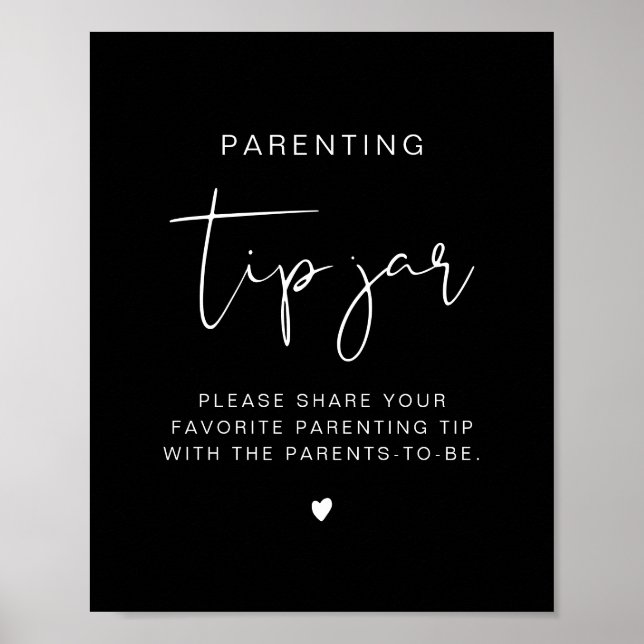 Póster JOVI Edgy Black Modern Tip Jar y Rótulo de consejo (Frente)