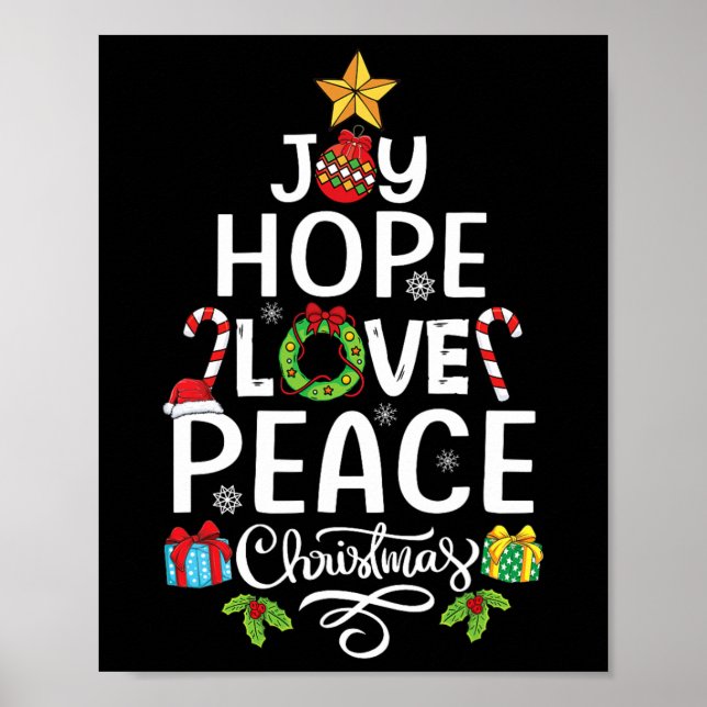 Póster Joy Hope Love Peace Christmas Tree Family Xmas Men (Frente)