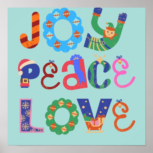 Póster Joy, peace, love motivational quotes wall art (Frente)