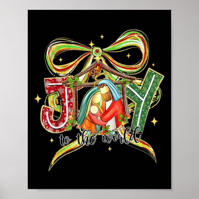 Póster Joy To The World Coquette Bow Christmas Nativity C (Frente)