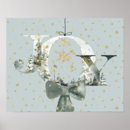 Póster Joy Winter Woodland Forest Lettering Gold Snow