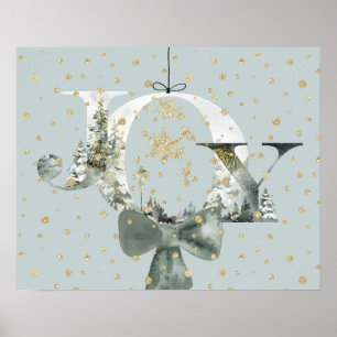 Póster Joy Winter Woodland Forest Lettering Gold Snow