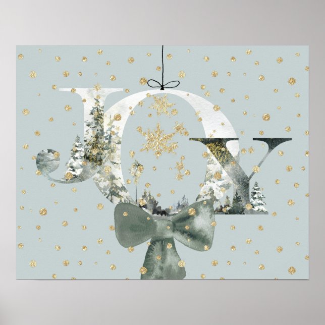 Póster Joy Winter Woodland Forest Lettering Gold Snow (Frente)