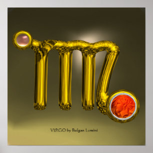 Póster Joya de signo zodiacal VIRGO/NARANJA,ÁGATA GRIS OR