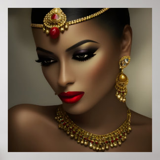 Póster Joyas exóticas egipcias mujeres hermosas doradas r