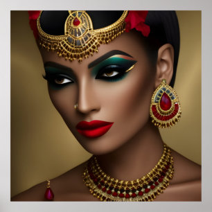 Póster Joyas exóticas egipcias mujeres oro rojo negro