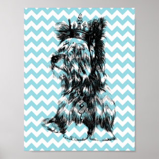 Póster Joyas Yorkie Crown Puppy Perro Blue White Chevron
