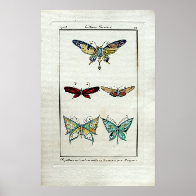 Póster Joyería de mariposa de estilo Art Nouveau de época (Frente)