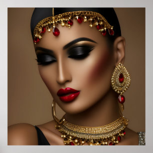 Póster Joyería egipcia exótica mujeres oro rojo negro 