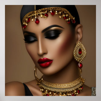 Póster Joyería egipcia exótica mujeres oro rojo negro 