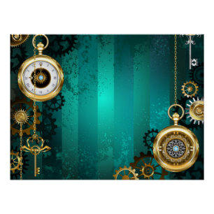 Póster Joyería Steampunk Reloj en un fondo verde