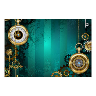 Póster Joyería Steampunk Reloj en un fondo verde