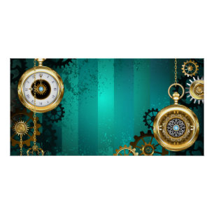 Póster Joyería Steampunk Reloj en un fondo verde