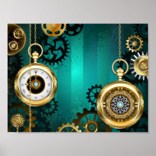 Póster Joyería Steampunk Reloj en un fondo verde