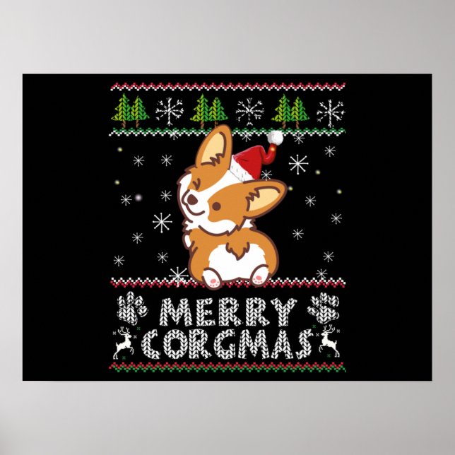 Póster Joyeux Corgmas Noel Corgi (Frente)