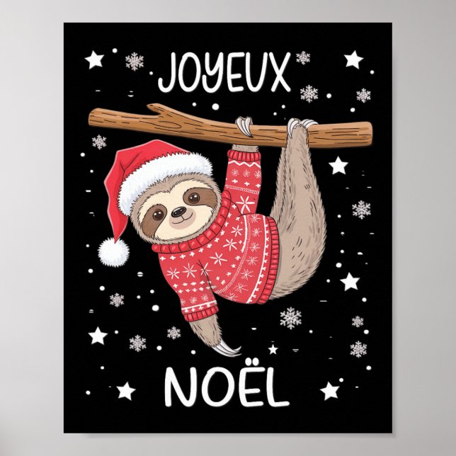 Póster Joyeux Noël Francés Sloth Colgando Feliz Navidad (Frente)
