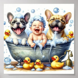 Póster Joyful Dog Bath Time Wall Poster