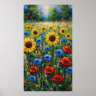 Póster Joyful Expressionist Vibrant Wildflower Sunflower