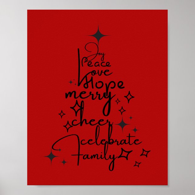 Póster Joyful Holiday Tree - Typography Art Festive Words (Frente)