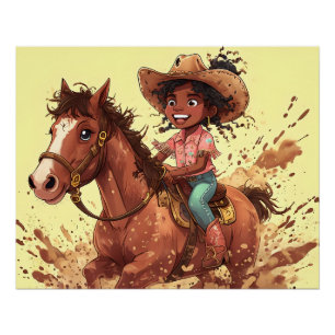 Póster Joyfull Horse Riding Cowgirl