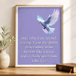 Póster Juan 1:32 Paloma Descendiendo Morado Cristiano