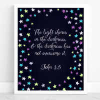Juan 1:5 La luz brilla en la cita de la Biblia osc