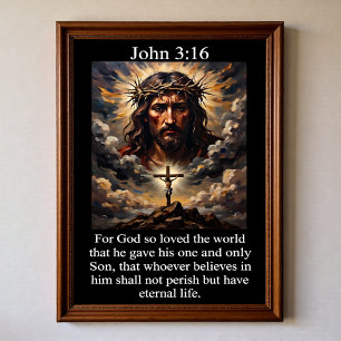 Póster Juan 3:16 Calvario Jesús Corona de Espinas