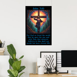 Póster Juan 3:16 con Jesús en la cruz